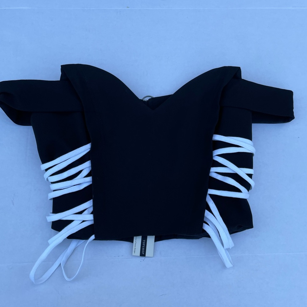 Topshop Black White Lace Up Corset Cropped Top Strapless